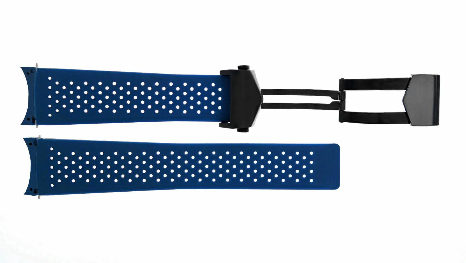 22MM RUBBER STRAP BAND  FOR TAG HEUER GRAND CARRERA CALIBRE BLACK CLASP BLUE