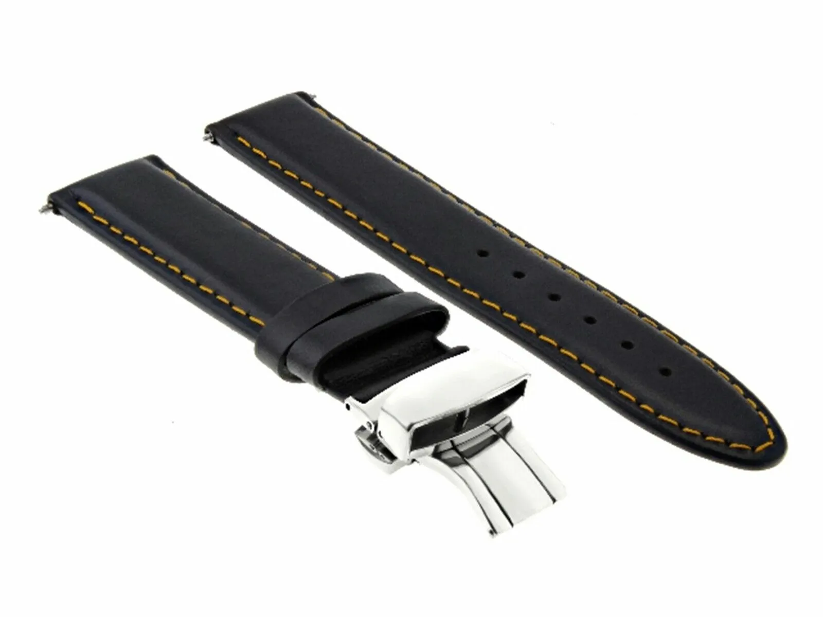 22MM SMOOTH LEATHER WATCH BAND STRAP DEPLOYMENT CLASP FOR AUDEMARS PIGUET BLACK