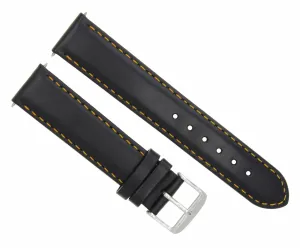24MM GENUINE SMOOTH LEATHER BAND WATCH STRAP FOR BREITLING BLACK ORANGE STITCH
