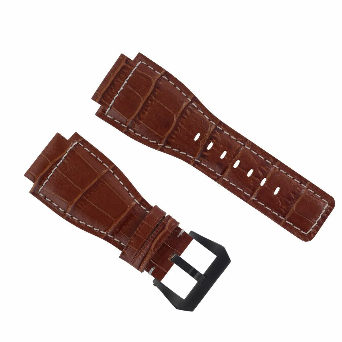 24MM REPLACEMENT LEATHER WATCH BAND STRAP FOR BELL & ROSS BR-01-BR-03 BLK BUCKLE