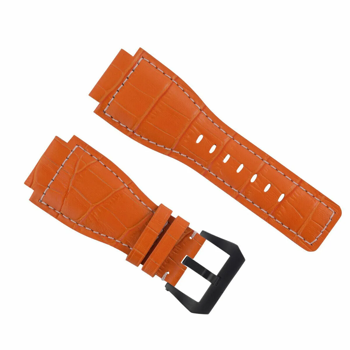 24MM REPLACEMENT LEATHER WATCH BAND STRAP FOR BELL & ROSS BR-01-BR-03 BLK BUCKLE