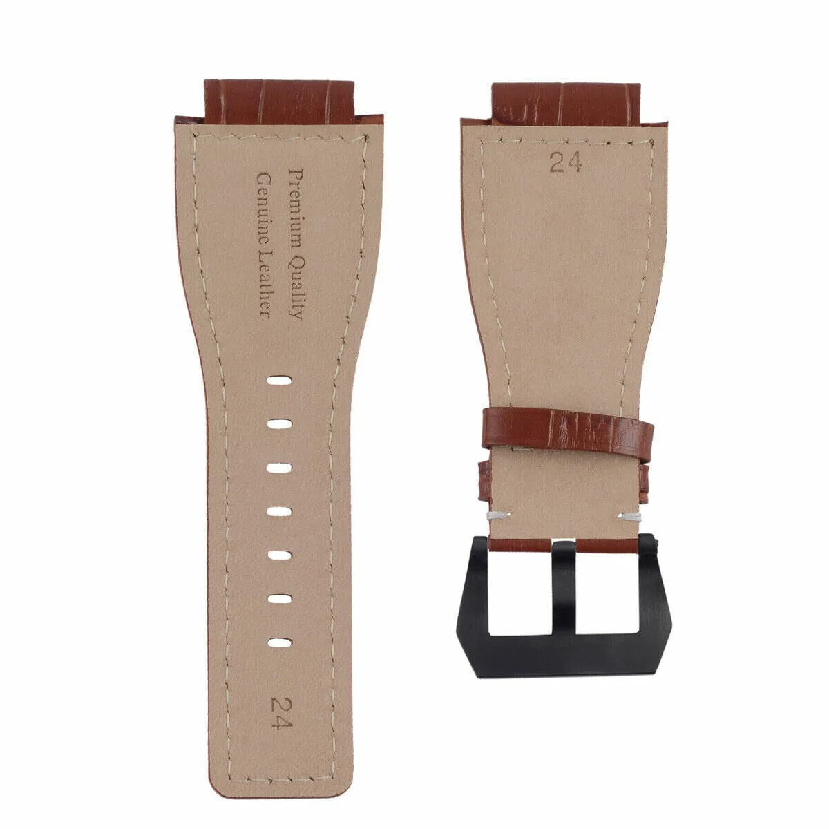 24MM REPLACEMENT LEATHER WATCH BAND STRAP FOR BELL & ROSS BR-01-BR-03 BLK BUCKLE