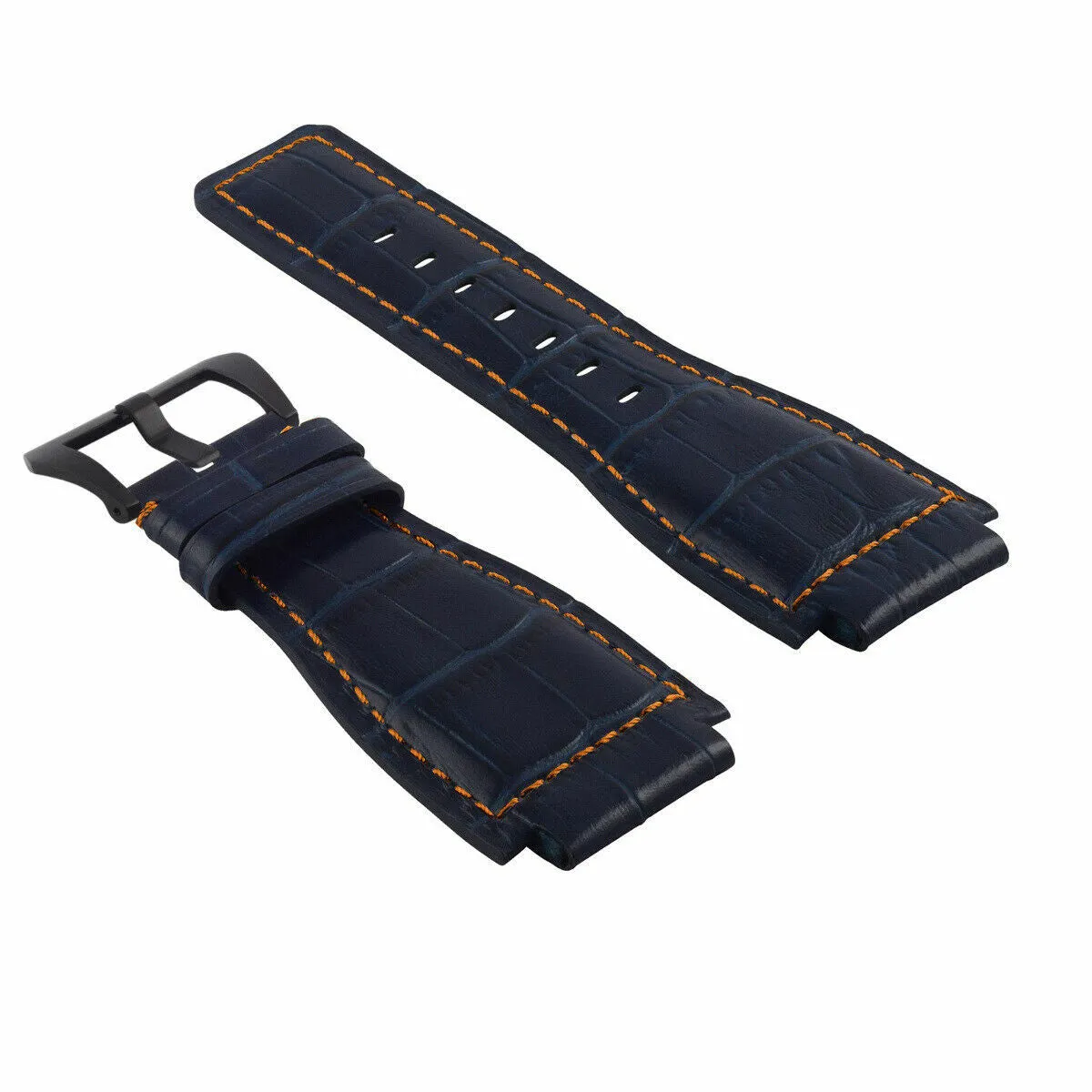 24MM REPLACEMENT LEATHER WATCH BAND STRAP FOR BELL & ROSS BR-01-BR-03 BLK BUCKLE