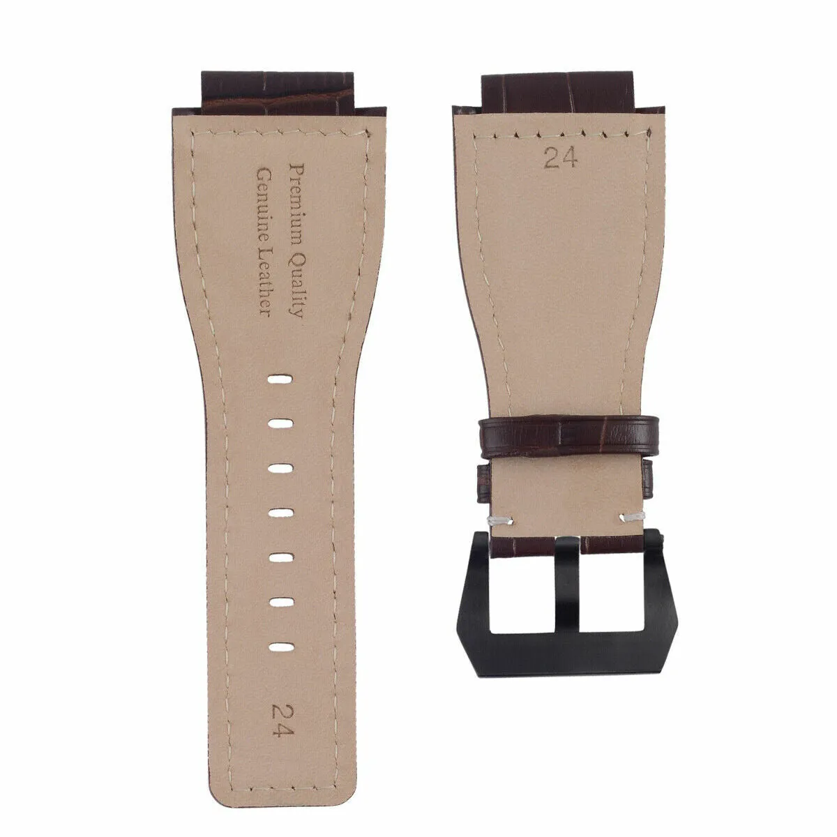 24MM REPLACEMENT LEATHER WATCH BAND STRAP FOR BELL & ROSS BR-01-BR-03 BLK BUCKLE