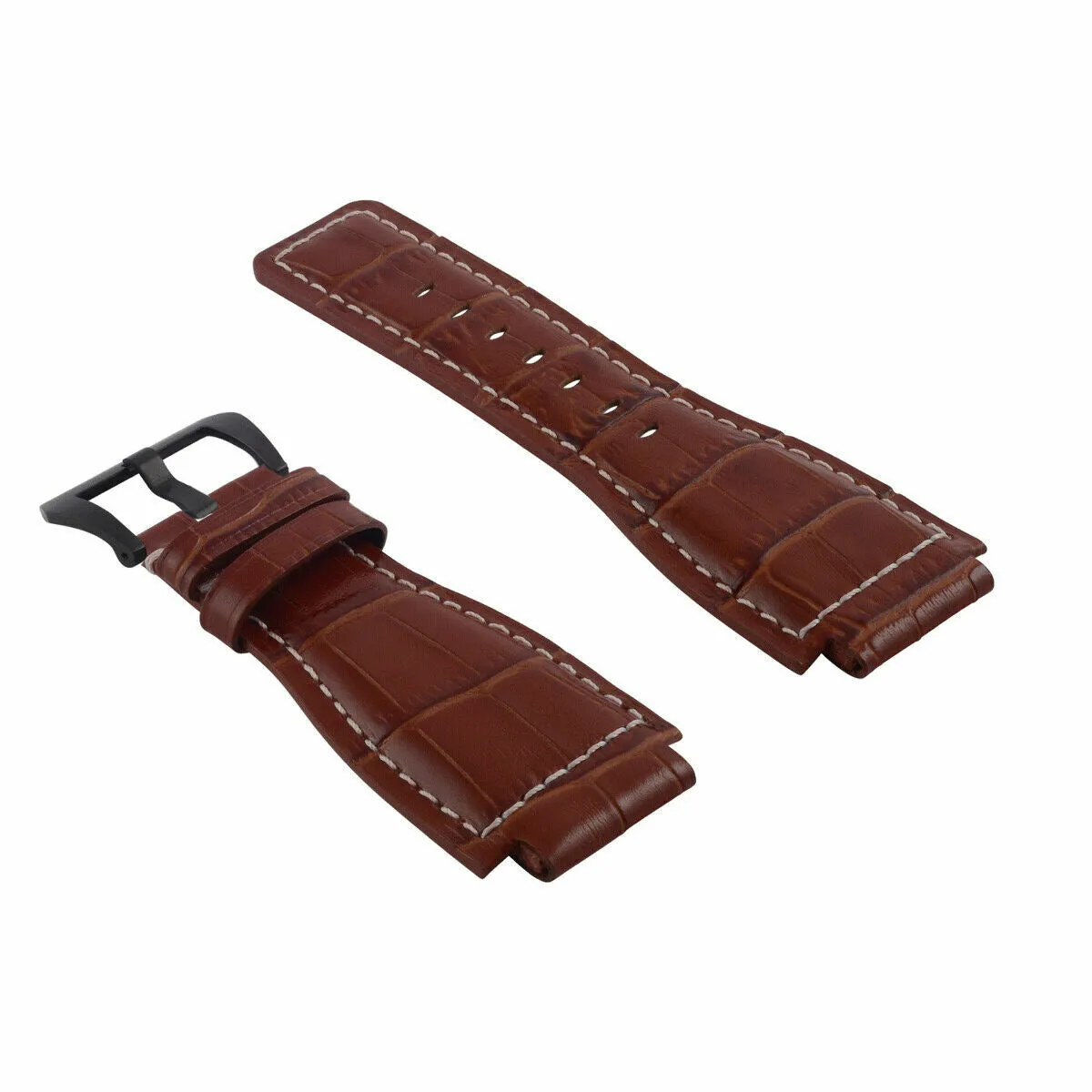 24MM REPLACEMENT LEATHER WATCH BAND STRAP FOR BELL & ROSS BR-01-BR-03 BLK BUCKLE