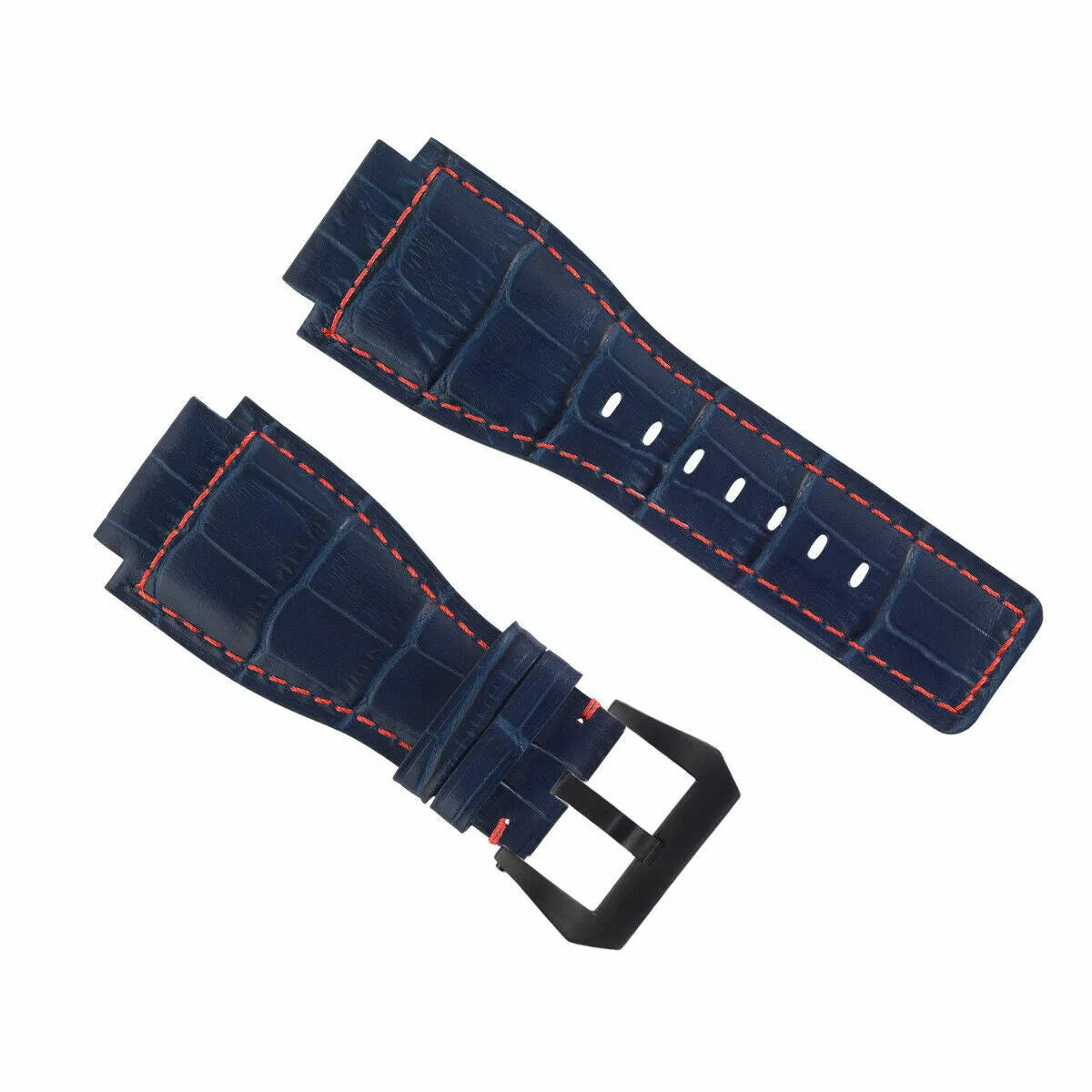 24MM REPLACEMENT LEATHER WATCH BAND STRAP FOR BELL & ROSS BR-01-BR-03 BLK BUCKLE