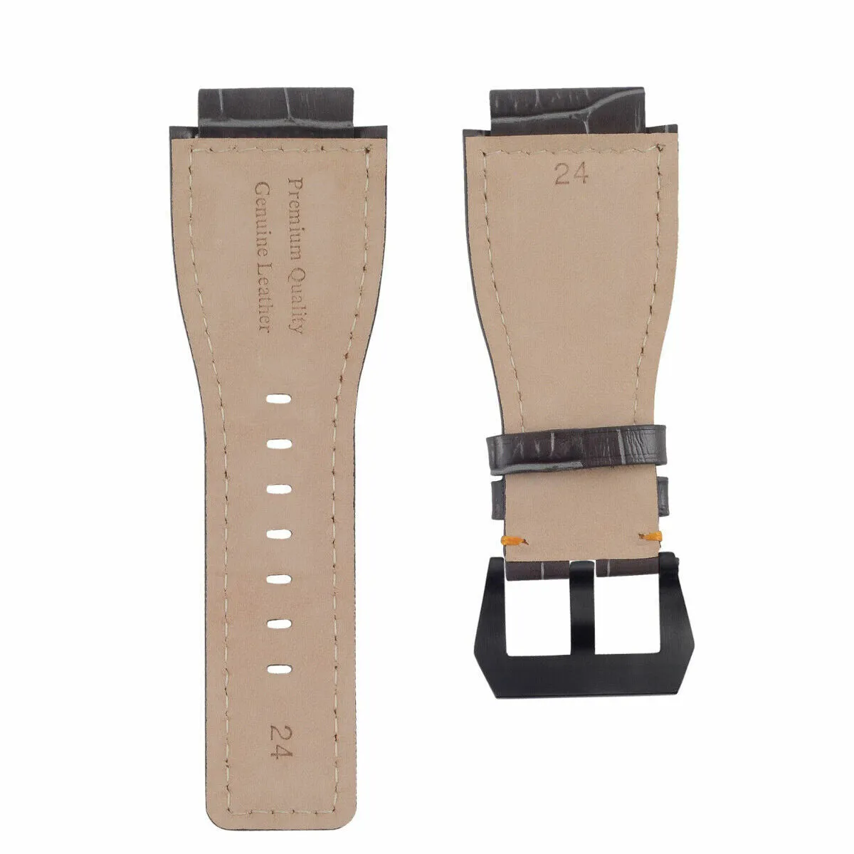 24MM REPLACEMENT LEATHER WATCH BAND STRAP FOR BELL & ROSS BR-01-BR-03 BLK BUCKLE