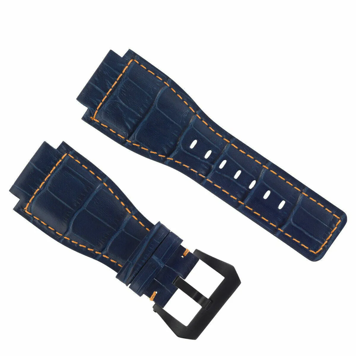 24MM REPLACEMENT LEATHER WATCH BAND STRAP FOR BELL & ROSS BR-01-BR-03 BLK BUCKLE