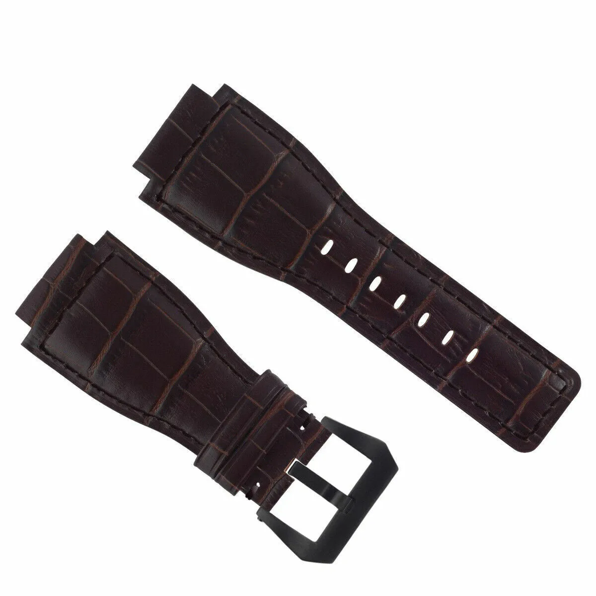 24MM REPLACEMENT LEATHER WATCH BAND STRAP FOR BELL & ROSS BR-01-BR-03 BLK BUCKLE