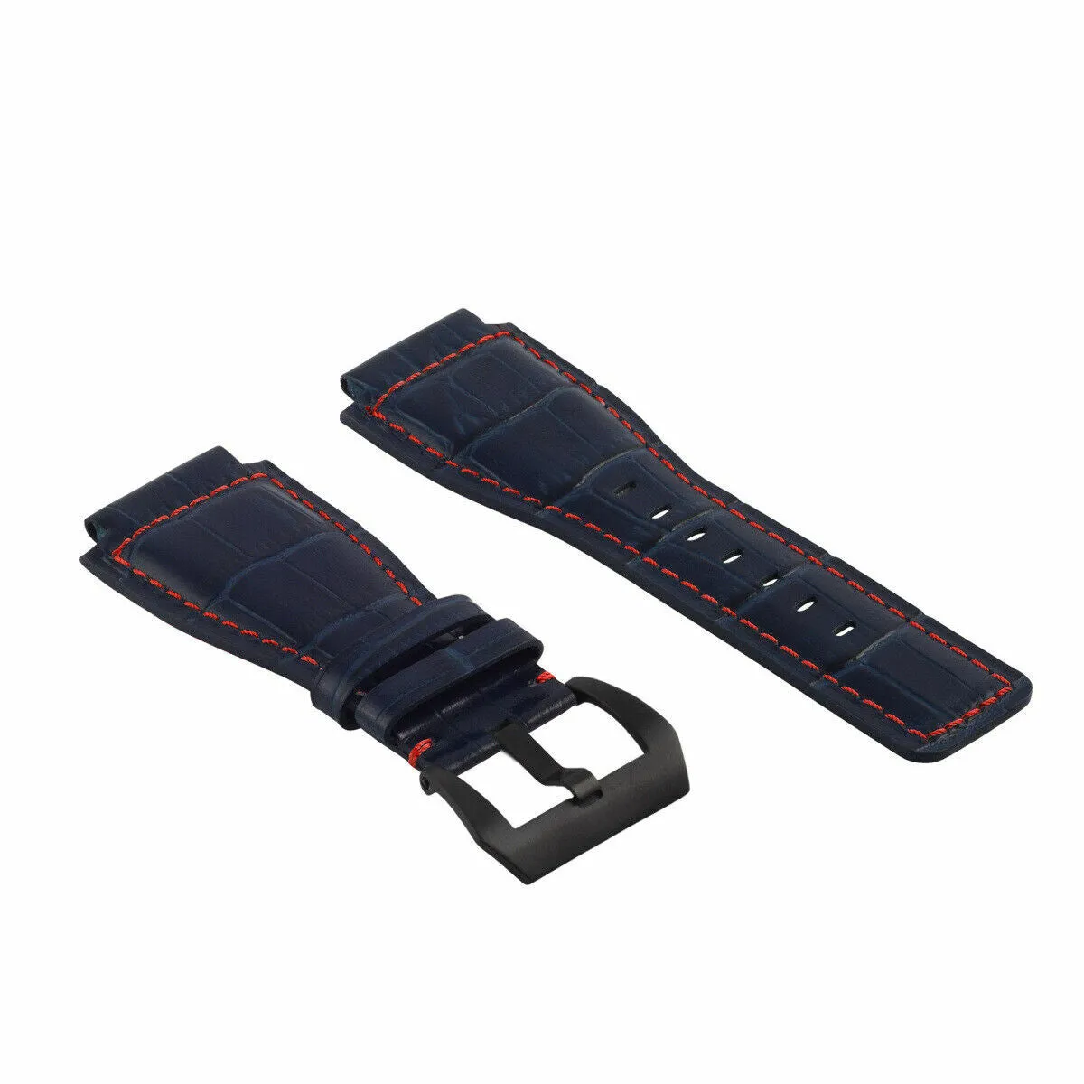 24MM REPLACEMENT LEATHER WATCH BAND STRAP FOR BELL & ROSS BR-01-BR-03 BLK BUCKLE