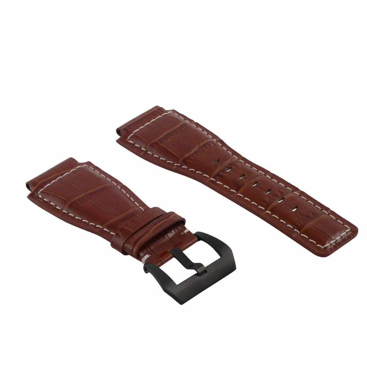 24MM REPLACEMENT LEATHER WATCH BAND STRAP FOR BELL & ROSS BR-01-BR-03 BLK BUCKLE