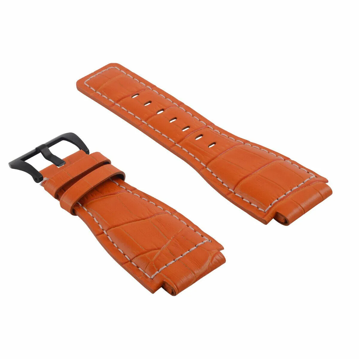 24MM REPLACEMENT LEATHER WATCH BAND STRAP FOR BELL & ROSS BR-01-BR-03 BLK BUCKLE