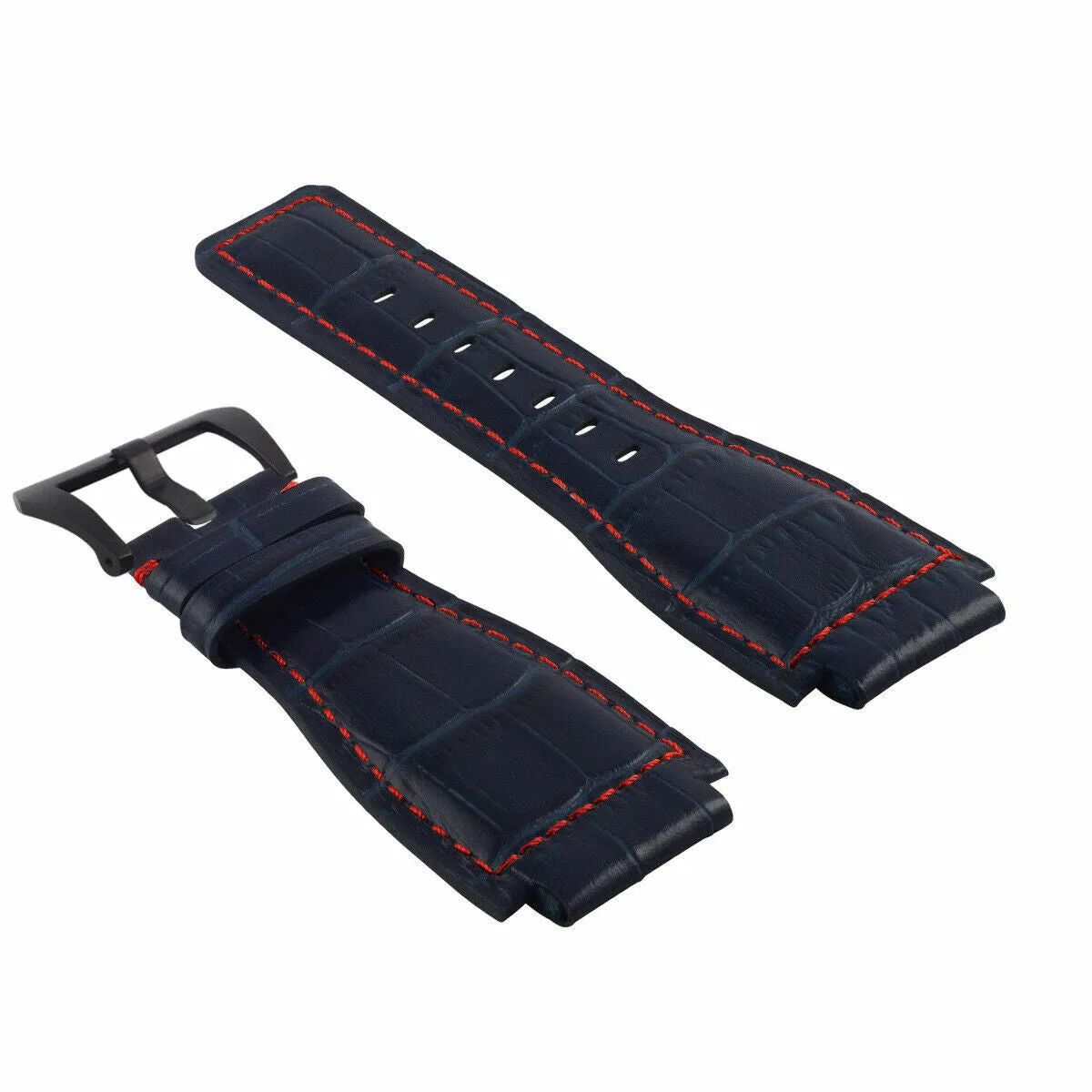 24MM REPLACEMENT LEATHER WATCH BAND STRAP FOR BELL & ROSS BR-01-BR-03 BLK BUCKLE