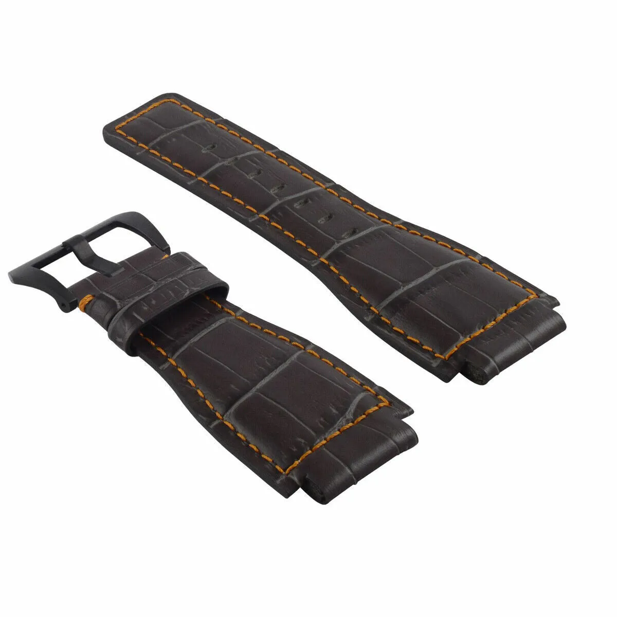 24MM REPLACEMENT LEATHER WATCH BAND STRAP FOR BELL & ROSS BR-01-BR-03 BLK BUCKLE