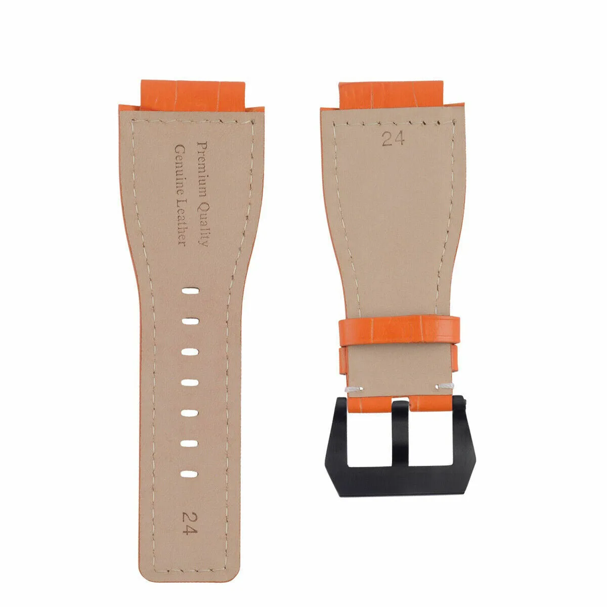 24MM REPLACEMENT LEATHER WATCH BAND STRAP FOR BELL & ROSS BR-01-BR-03 BLK BUCKLE