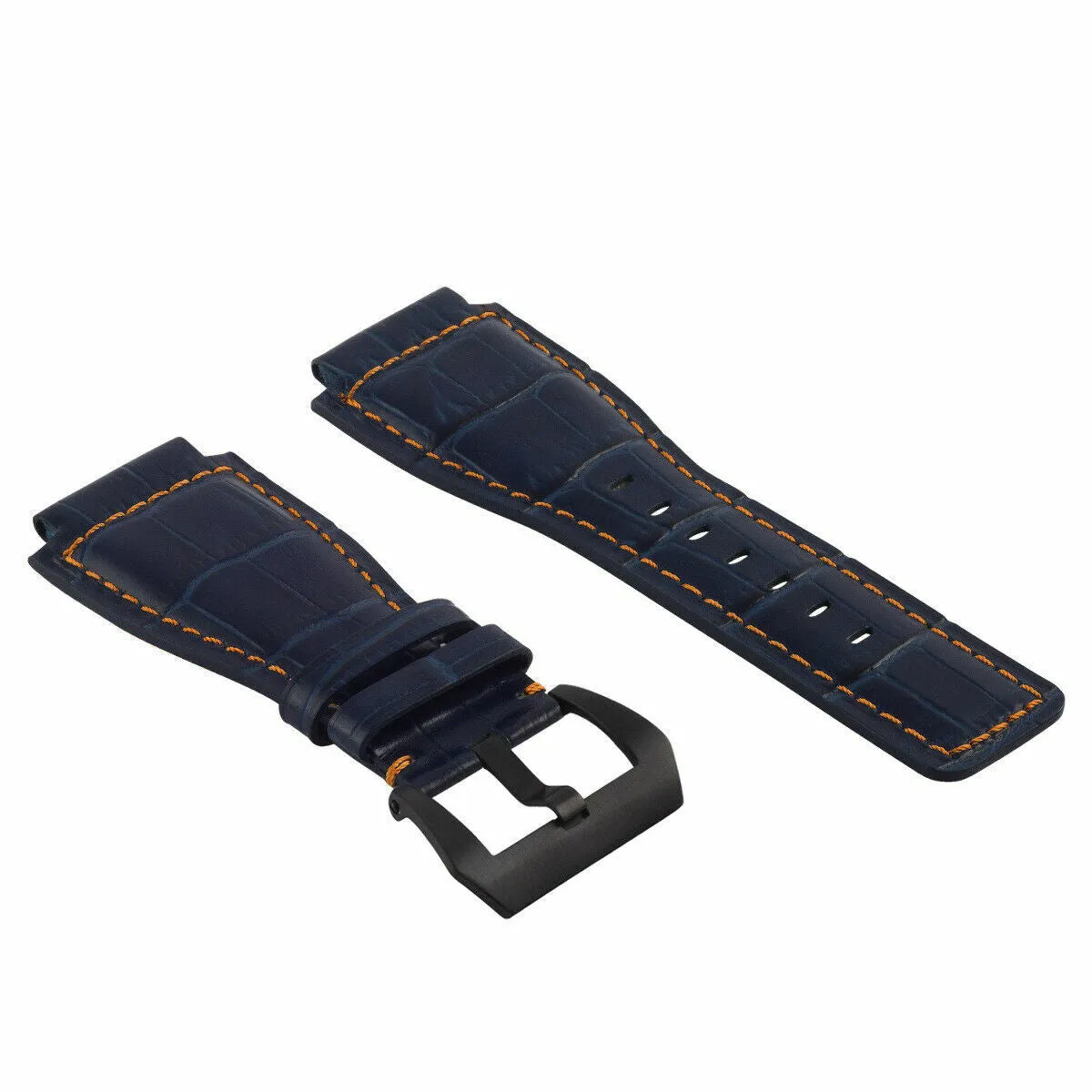 24MM REPLACEMENT LEATHER WATCH BAND STRAP FOR BELL & ROSS BR-01-BR-03 BLK BUCKLE
