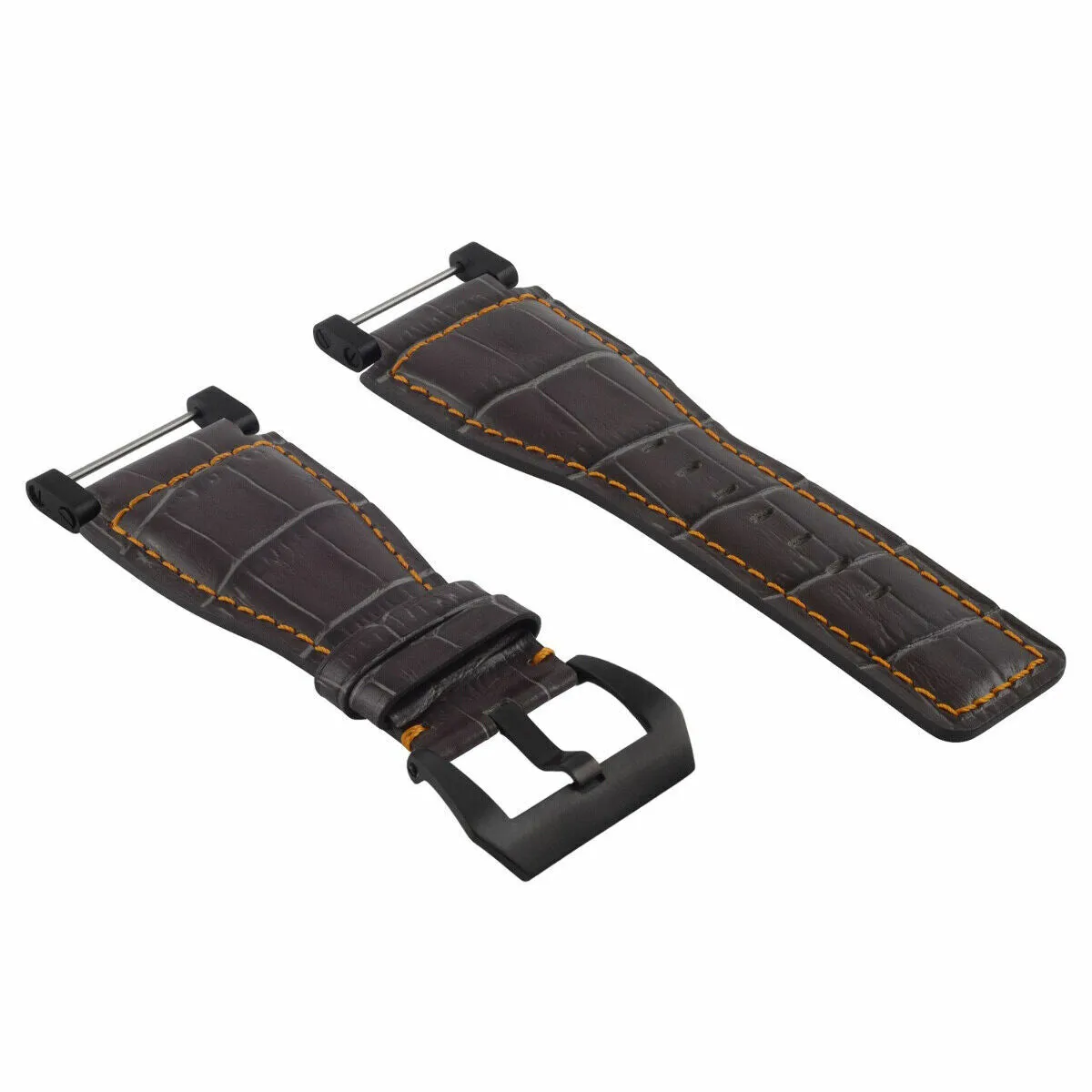 24MM REPLACEMENT LEATHER WATCH BAND STRAP FOR BELL & ROSS BR-01-BR-03 BLK BUCKLE
