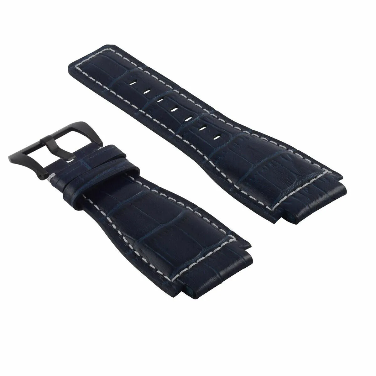 24MM REPLACEMENT LEATHER WATCH BAND STRAP FOR BELL & ROSS BR-01-BR-03 BLK BUCKLE