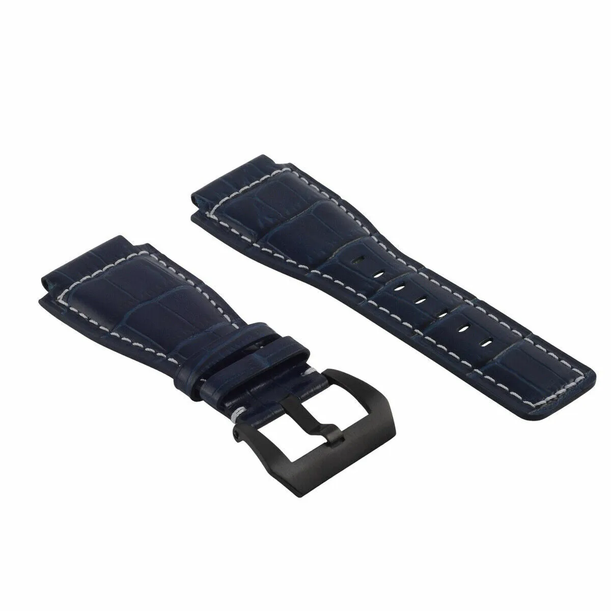 24MM REPLACEMENT LEATHER WATCH BAND STRAP FOR BELL & ROSS BR-01-BR-03 BLK BUCKLE