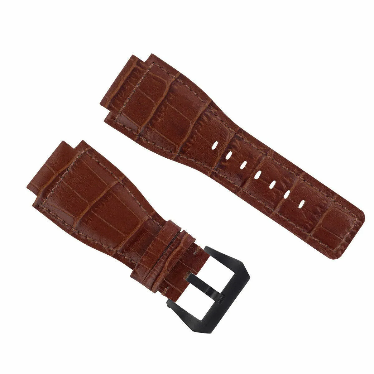 24MM REPLACEMENT LEATHER WATCH BAND STRAP FOR BELL & ROSS BR-01-BR-03 BLK BUCKLE