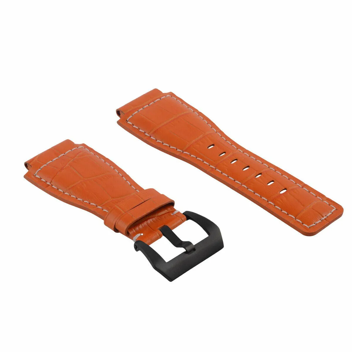24MM REPLACEMENT LEATHER WATCH BAND STRAP FOR BELL & ROSS BR-01-BR-03 BLK BUCKLE