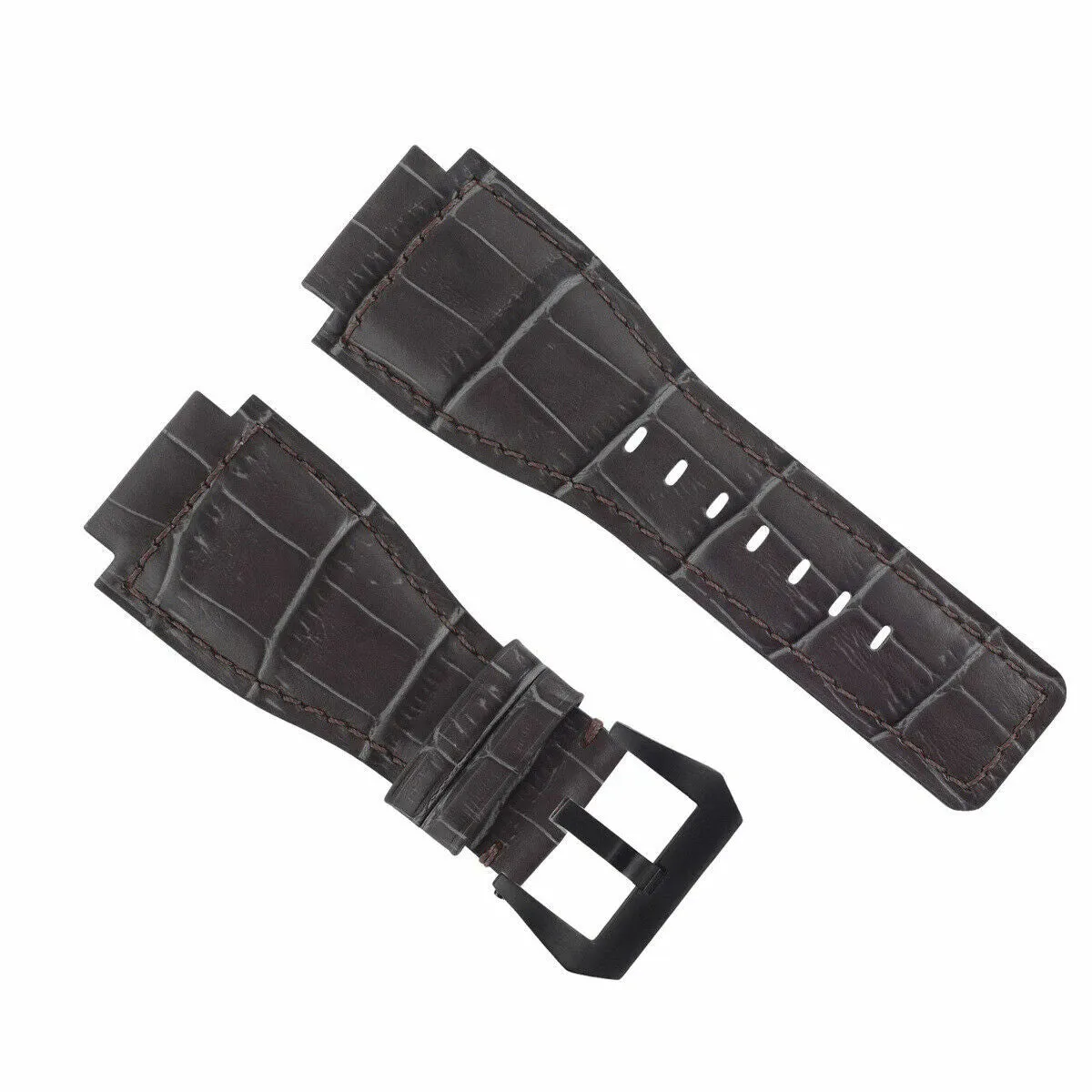 24MM REPLACEMENT LEATHER WATCH BAND STRAP FOR BELL & ROSS BR-01-BR-03 BLK BUCKLE