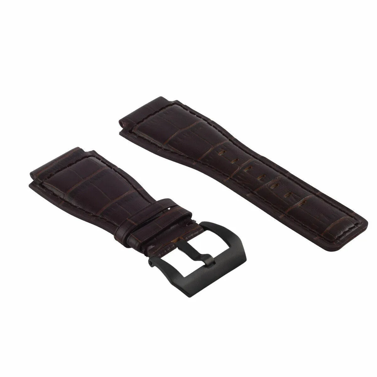 24MM REPLACEMENT LEATHER WATCH BAND STRAP FOR BELL & ROSS BR-01-BR-03 BLK BUCKLE