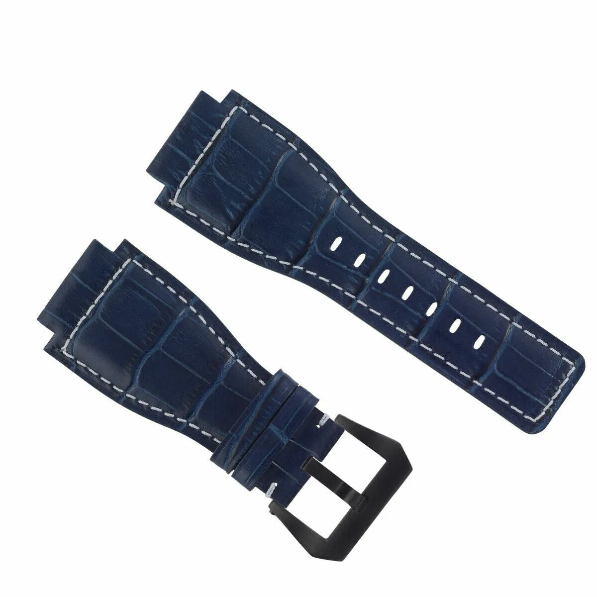 24MM REPLACEMENT LEATHER WATCH BAND STRAP FOR BELL & ROSS BR-01-BR-03 BLK BUCKLE