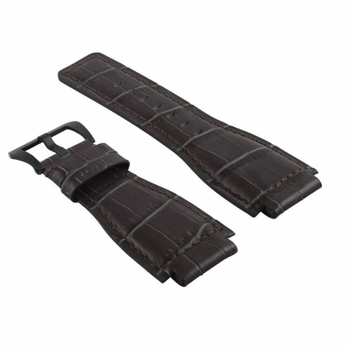 24MM REPLACEMENT LEATHER WATCH BAND STRAP FOR BELL & ROSS BR-01-BR-03 BLK BUCKLE