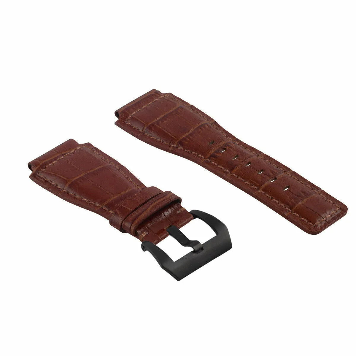 24MM REPLACEMENT LEATHER WATCH BAND STRAP FOR BELL & ROSS BR-01-BR-03 BLK BUCKLE