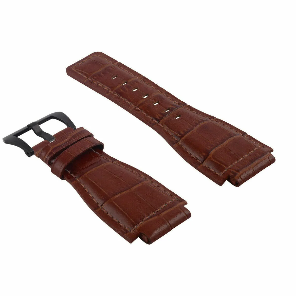 24MM REPLACEMENT LEATHER WATCH BAND STRAP FOR BELL & ROSS BR-01-BR-03 BLK BUCKLE