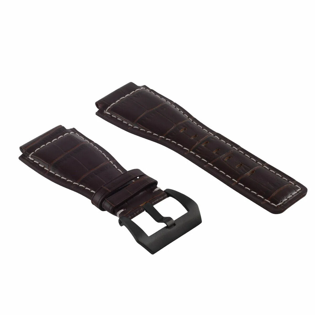 24MM REPLACEMENT LEATHER WATCH BAND STRAP FOR BELL & ROSS BR-01-BR-03 BLK BUCKLE