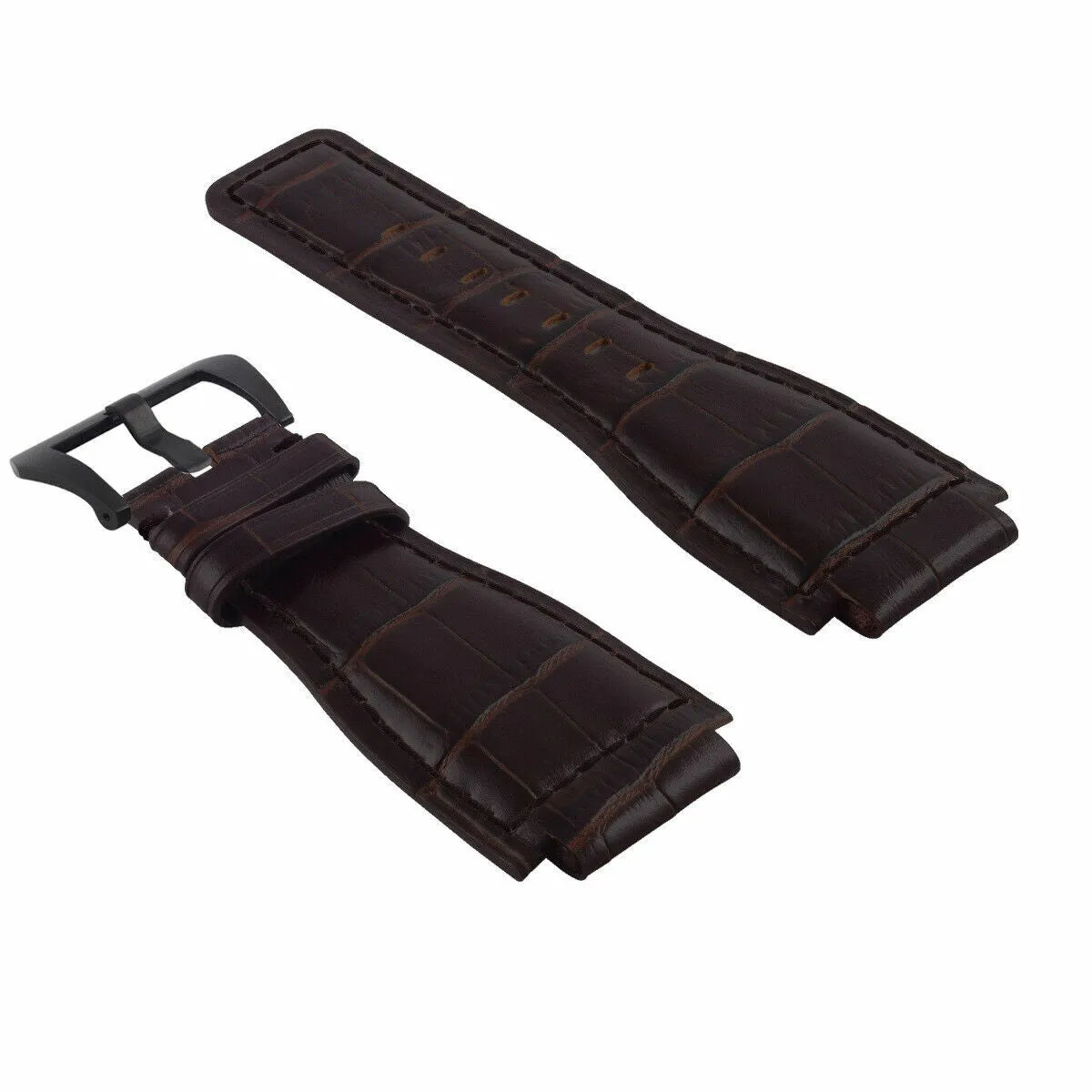 24MM REPLACEMENT LEATHER WATCH BAND STRAP FOR BELL & ROSS BR-01-BR-03 BLK BUCKLE