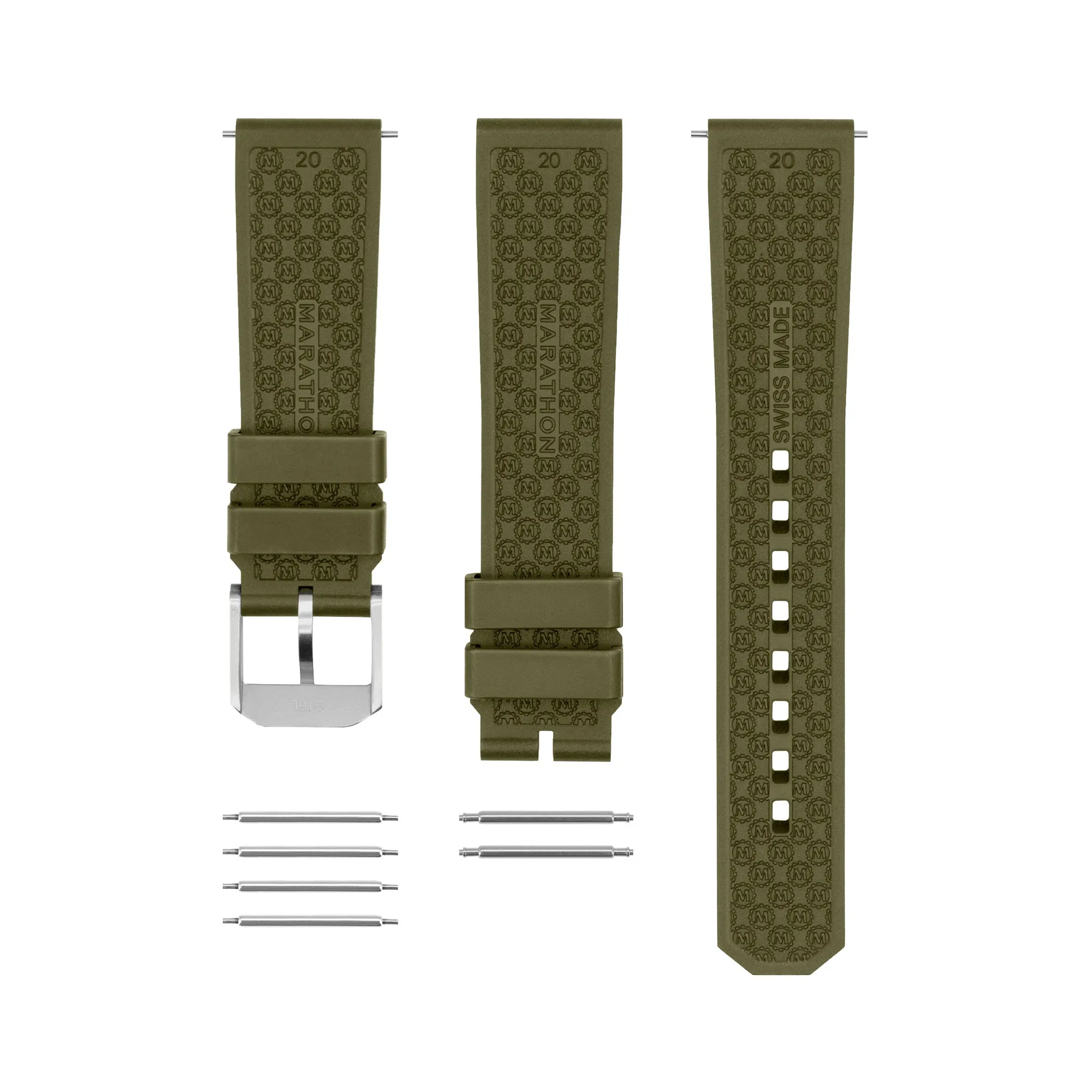 3-PIECE RUBBER STRAP KIT, OD GREEN, 20MM