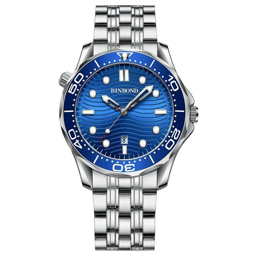 30m Waterproof Men Quartz Watch - Luminous Blue Steel Surface