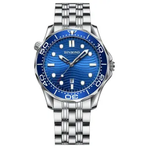 30m Waterproof Men Quartz Watch - Luminous Blue Steel Surface