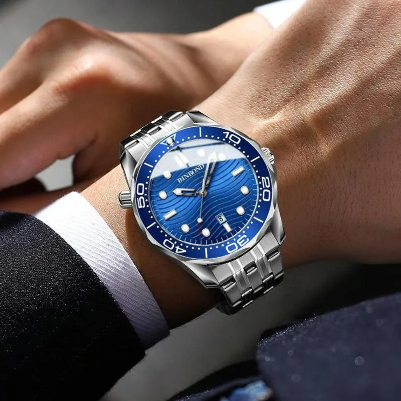 30m Waterproof Men Quartz Watch - Luminous Blue Steel Surface