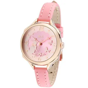 3D Bowknot Rabbit Butterfly Girl's Women's Wrist Watches for Students Genuine Leather Strap Pink