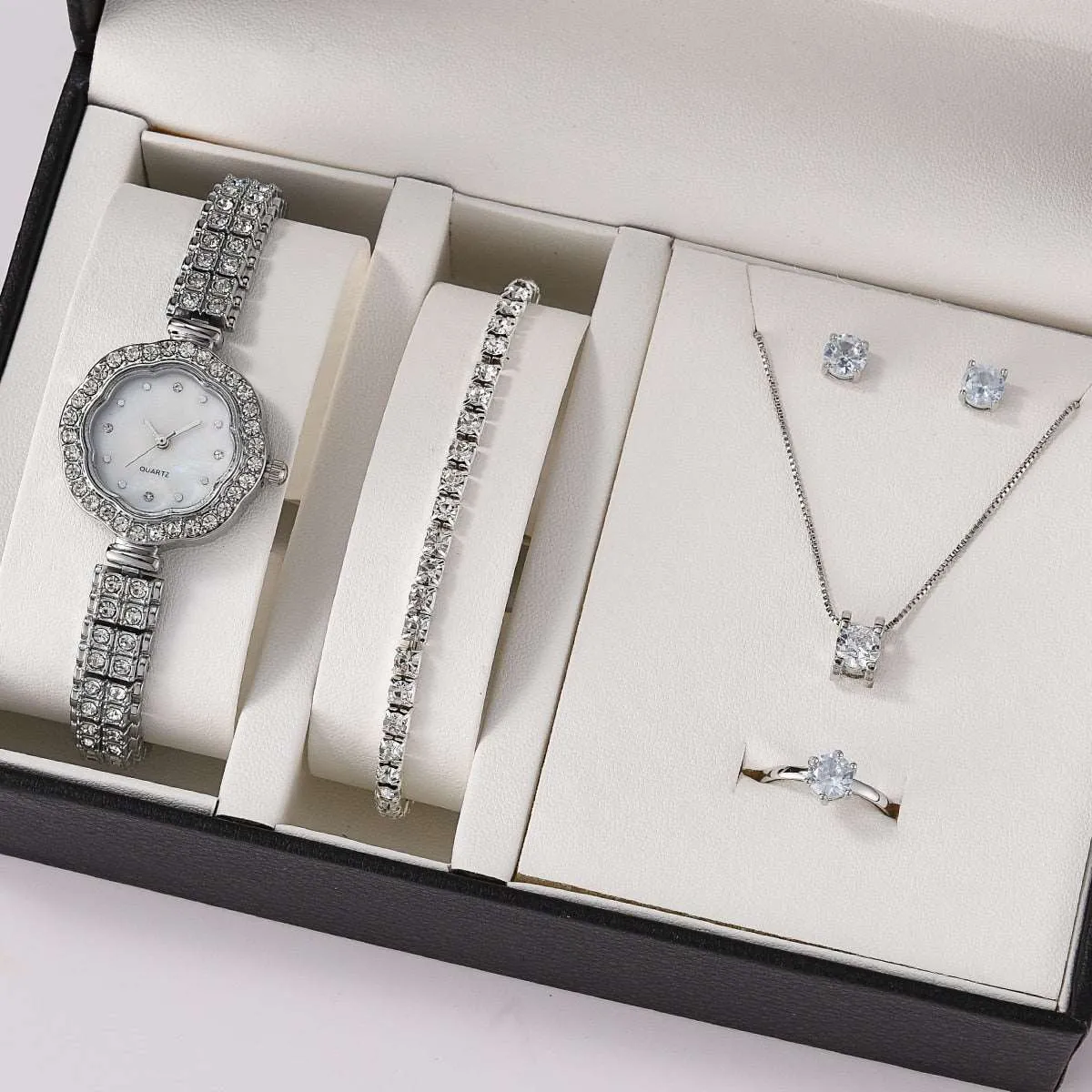 6PCS Gift Set Luxury Watch Ring Necklace Earrings for Women luxury gift ideas for her