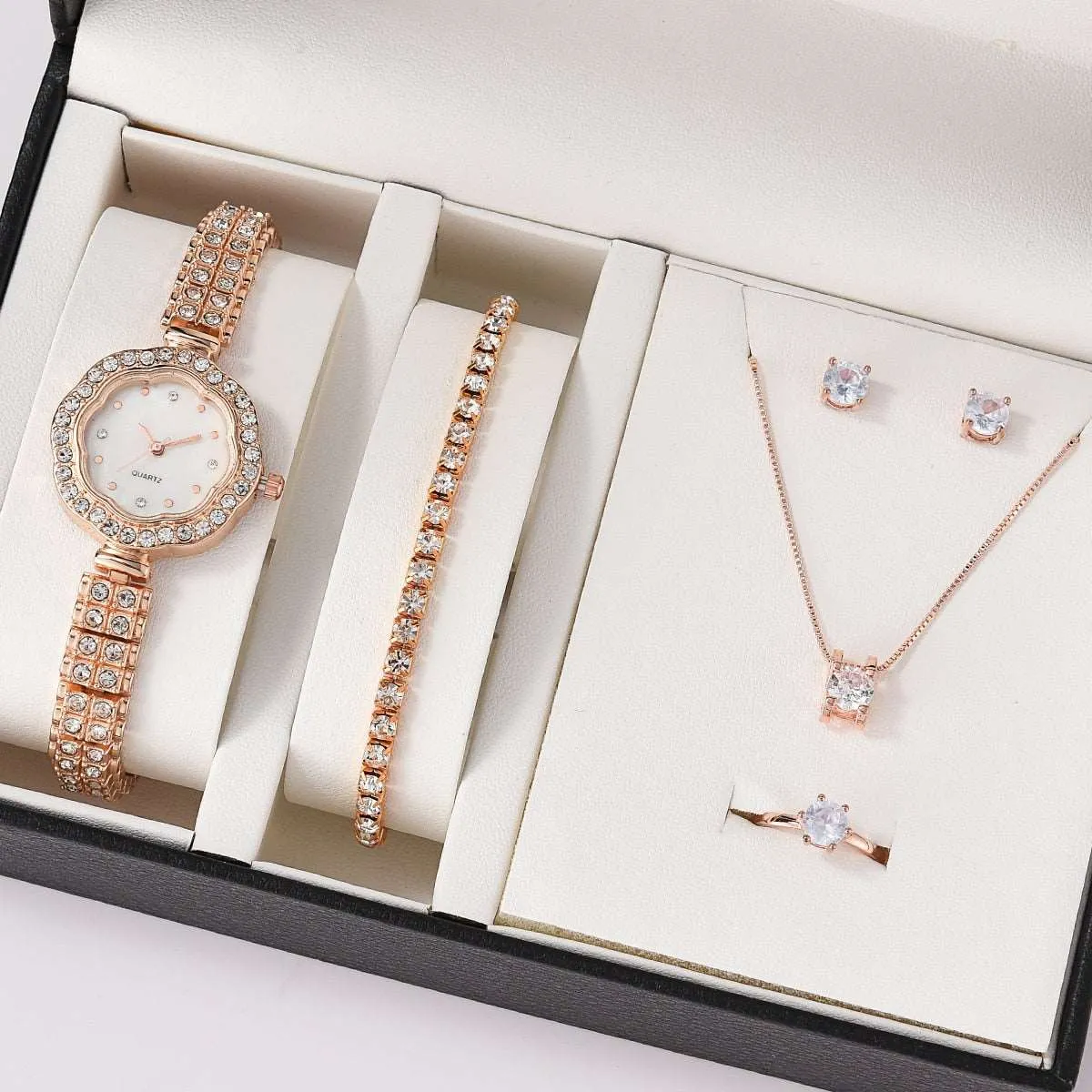 6PCS Gift Set Luxury Watch Ring Necklace Earrings for Women luxury gift ideas for her