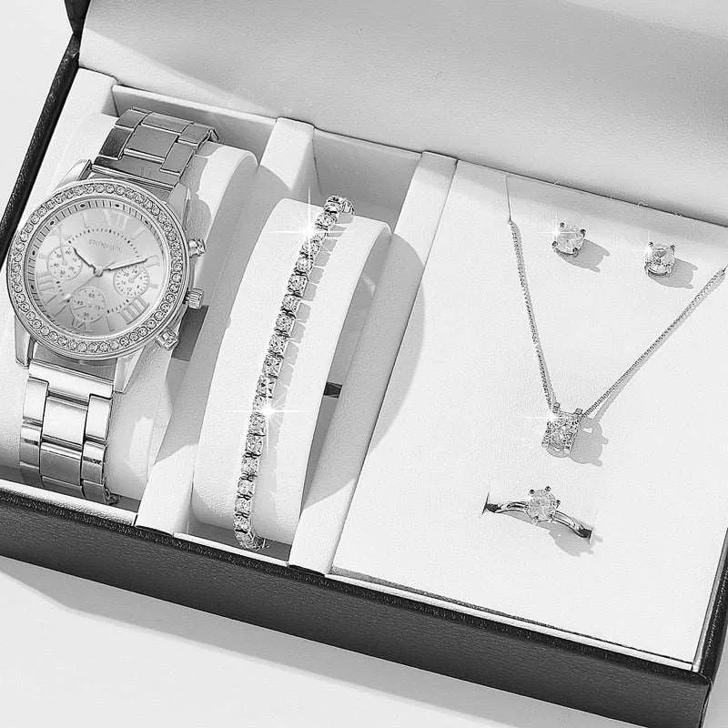 6PCS Gift Set Luxury Watch Ring Necklace Earrings for Women luxury gift ideas for her
