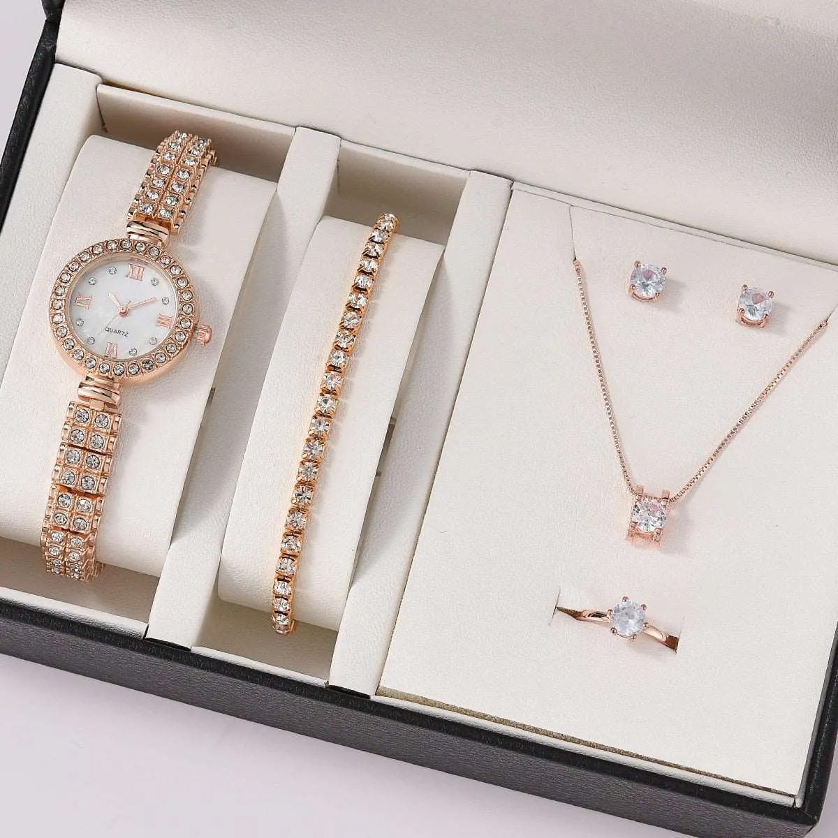 6PCS Gift Set Luxury Watch Ring Necklace Earrings for Women luxury gift ideas for her