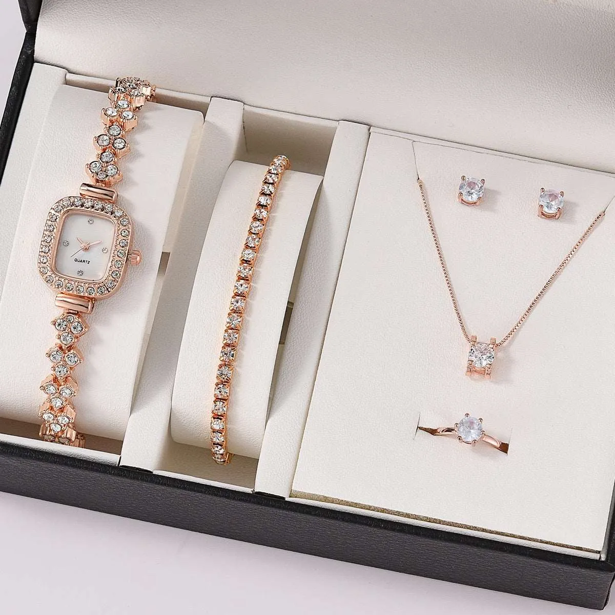6PCS Gift Set Luxury Watch Ring Necklace Earrings for Women luxury gift ideas for her