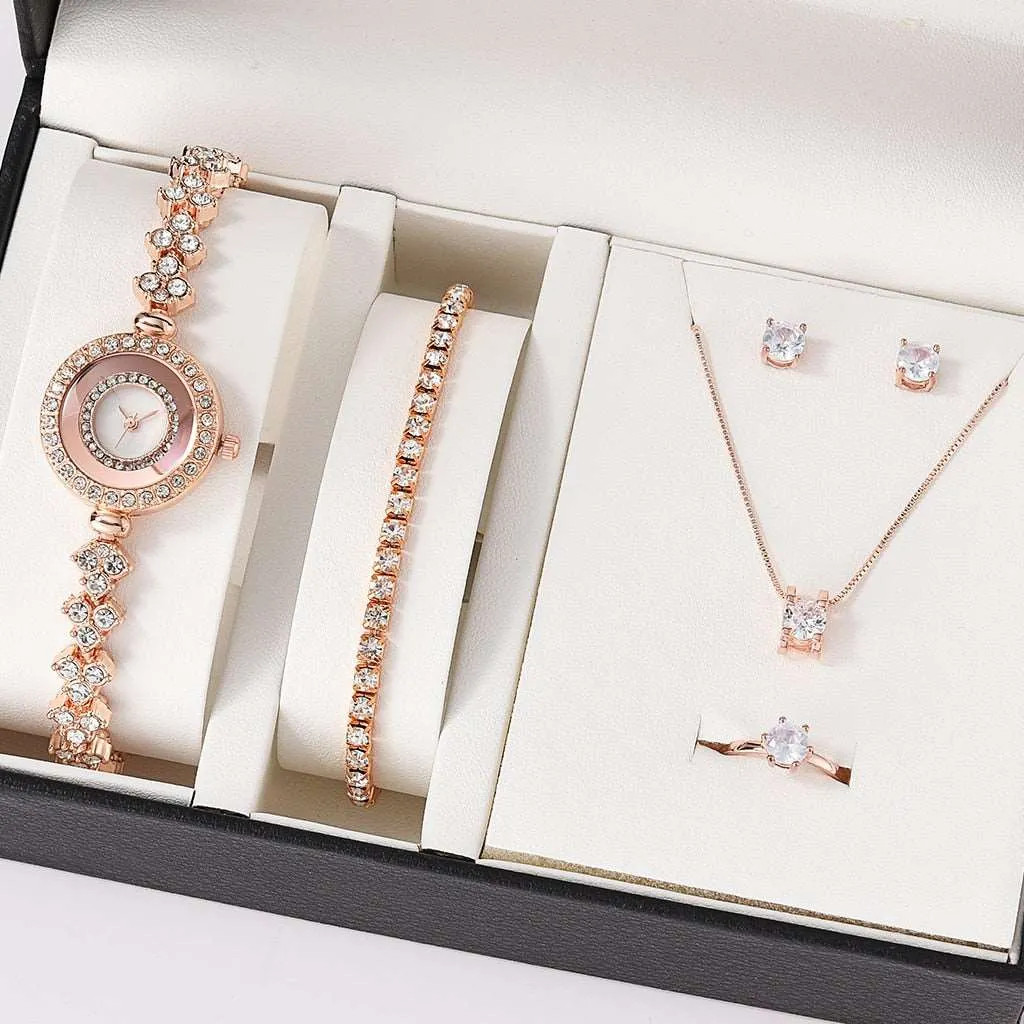 6PCS Gift Set Luxury Watch Ring Necklace Earrings for Women luxury gift ideas for her