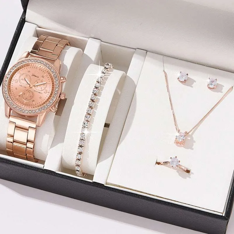 6PCS Gift Set Luxury Watch Ring Necklace Earrings for Women luxury gift ideas for her