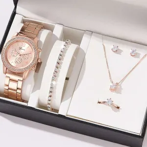 6PCS Gift Set Luxury Watch Ring Necklace Earrings for Women luxury gift ideas for her