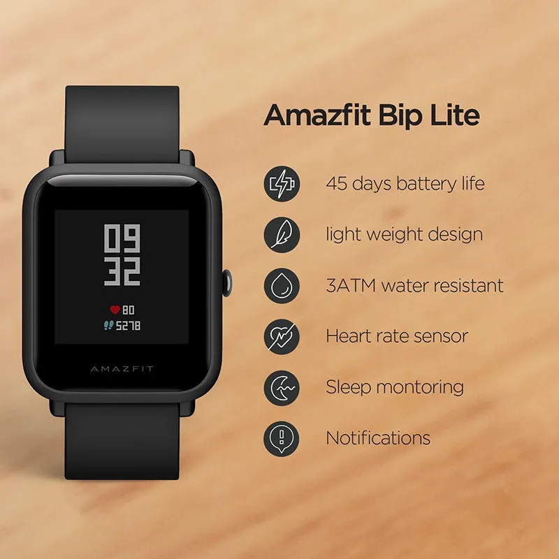 Amazfit Bip Lite Smart Watch 45-Day Battery Life 3ATM Water-resistance Smartwatch for Xiaomi Android IOS