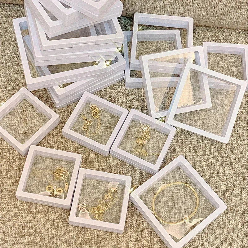Anyhouz Jewelry Storage 10PCS Green Set 3D Floating Display Case Stands Holder Suspension Storage for Pendant Necklace Bracelet Ring Coin Pin Gift Jewelry Box 7x7cm