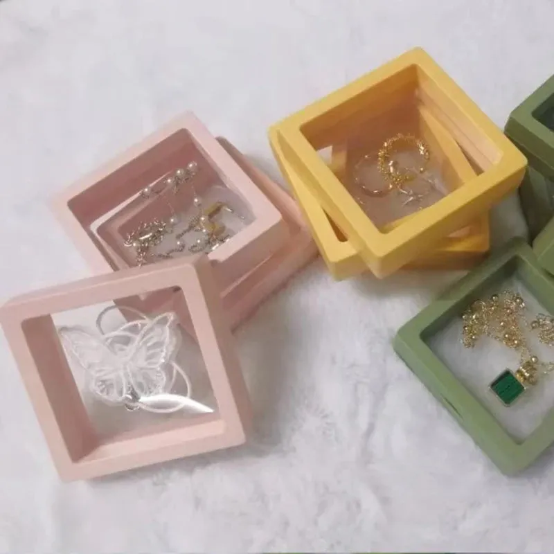 Anyhouz Jewelry Storage 10PCS Green Set 3D Floating Display Case Stands Holder Suspension Storage for Pendant Necklace Bracelet Ring Coin Pin Gift Jewelry Box 7x7cm