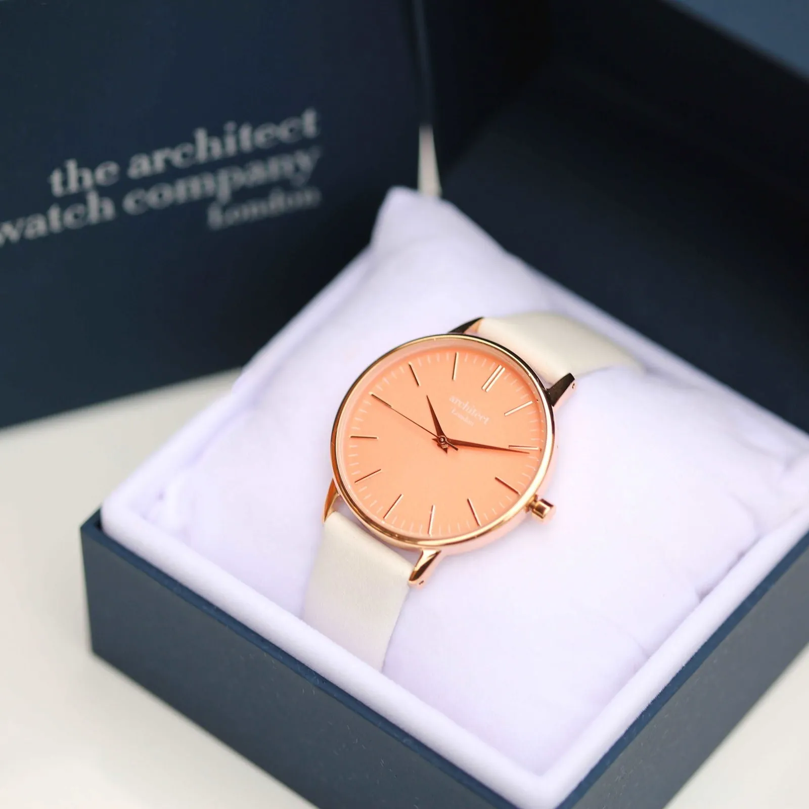 Architect Coral Engraved Watch In White Strap